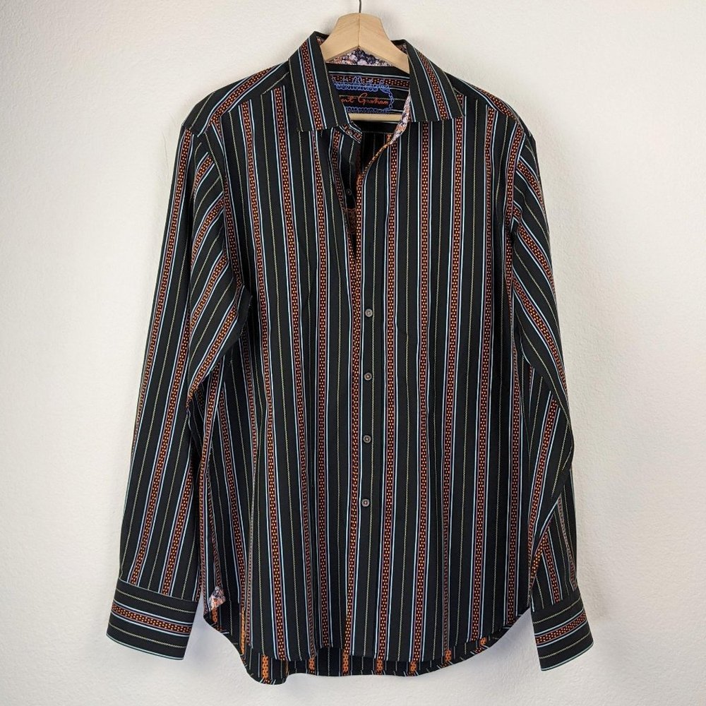 Robert Graham Men's Size Large Printed Button Down Shirt Black Multicolor